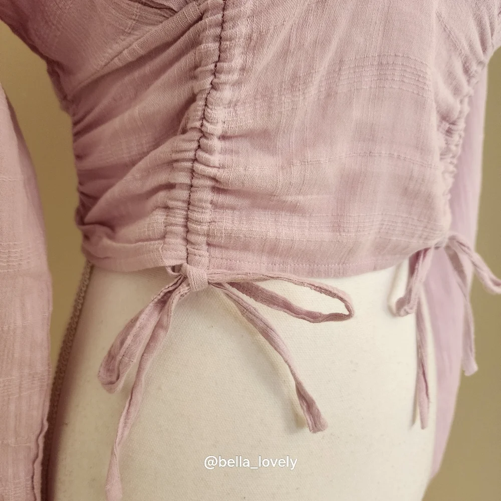 Aeropostale Lavender Ruched V-Neck Blouse Long Puffy Sleeves